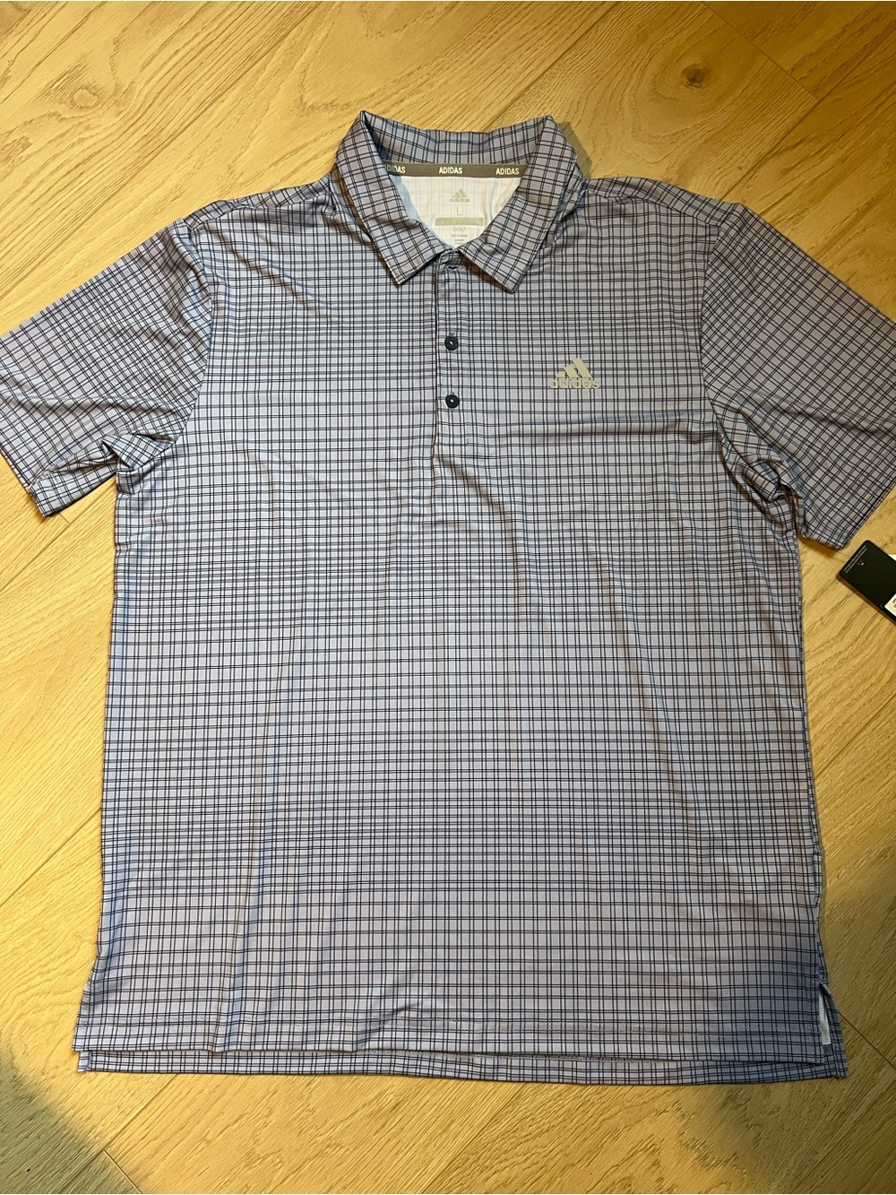 adidas Men’s Light Blue and Navy Plaid Polo